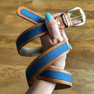 Bullock and Jones tan leather and blue chambrey belt preppy made in  Italy 38”